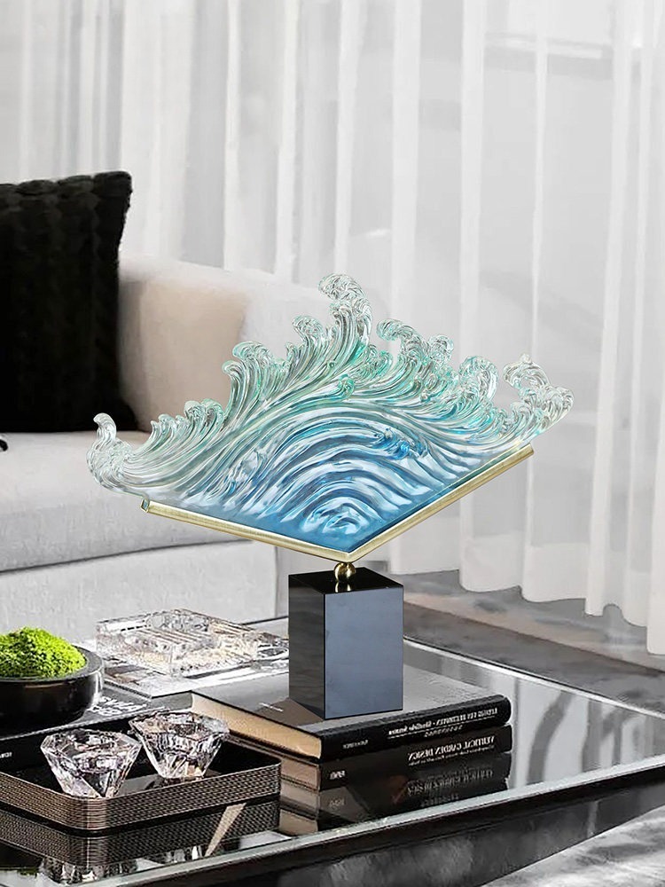 Resin Art Wedding Gift - 투명 그라데이션 바다 물결 레진 조각상