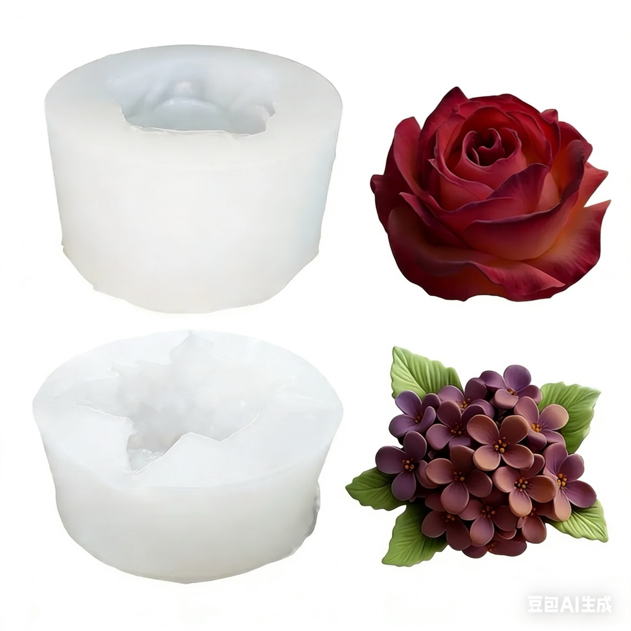 Resin Art Wedding Gift - 2개 세트의 3D 장미와 라일락 모양