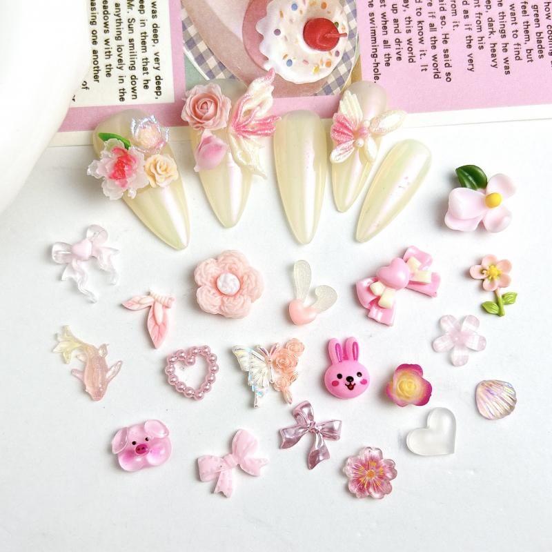 랜덤 혼합 스위트 핑크 활 네일 참, DIY 크림 접착 - Resin Art Rose 리뷰 및 가격